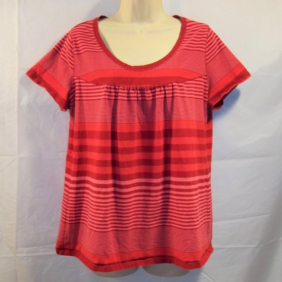 Venezia Womens Shirt Top Blouse Size 14/16 Striped Pleated Front Casual Red Pink - Picture 1 of 4